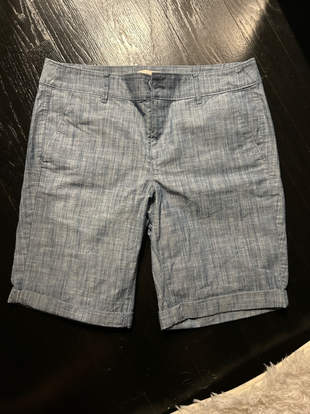 LOFT chambray Bermuda shorts in light blue